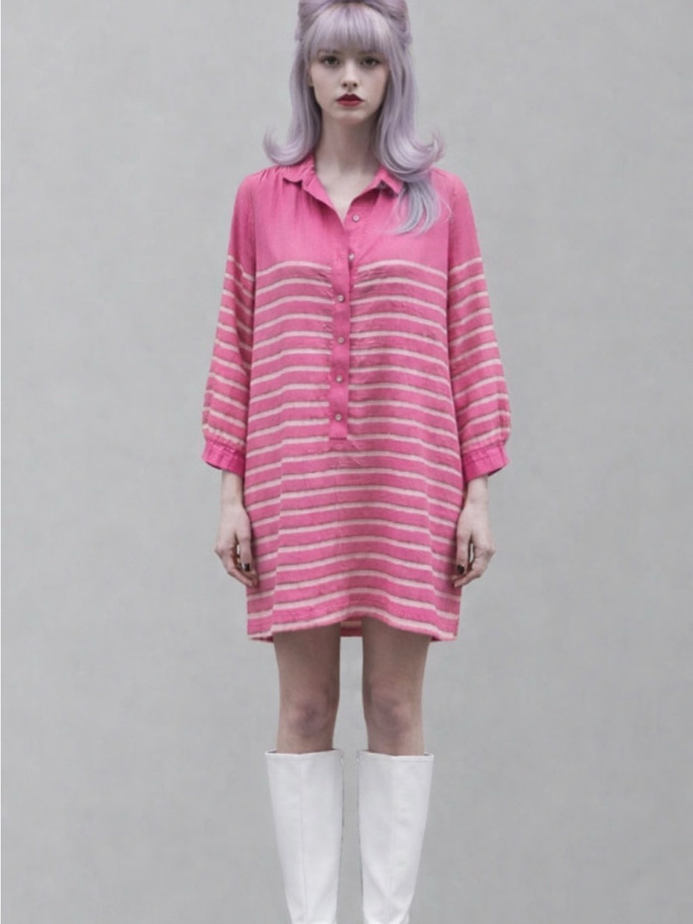 Pink Striped Button-Front Shirt Dress